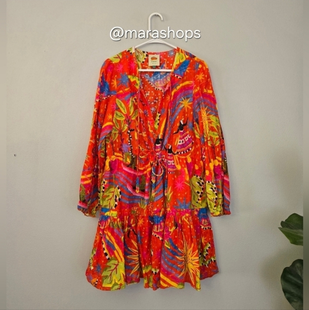 FARM Rio Red Magic Forest V Neck Mini Dress - Picture 3 of 9